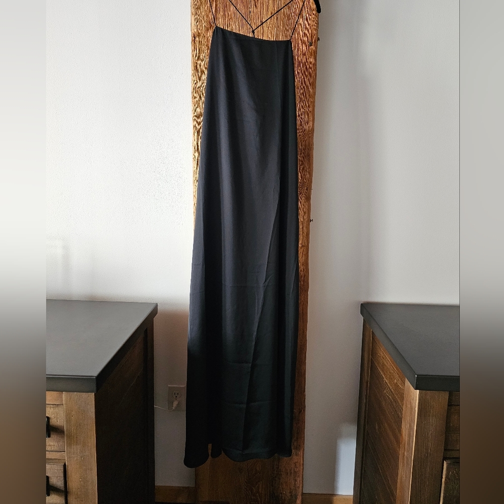 NWT COS silk maxi slip dress square neck spaghetti straps sz xl black